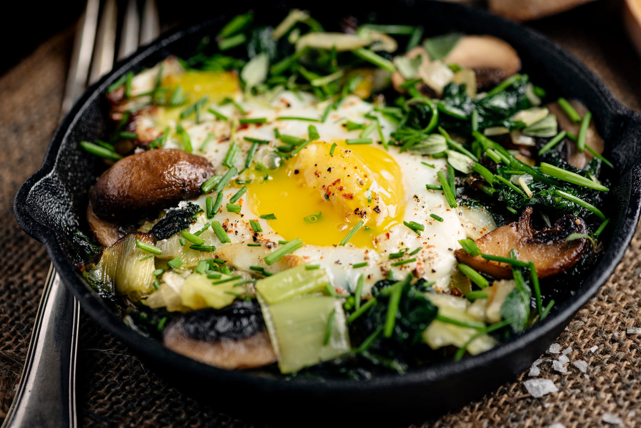Baked Eggs with Wilted Spinach, Mushrooms, and Leeks: A Keto Delight!